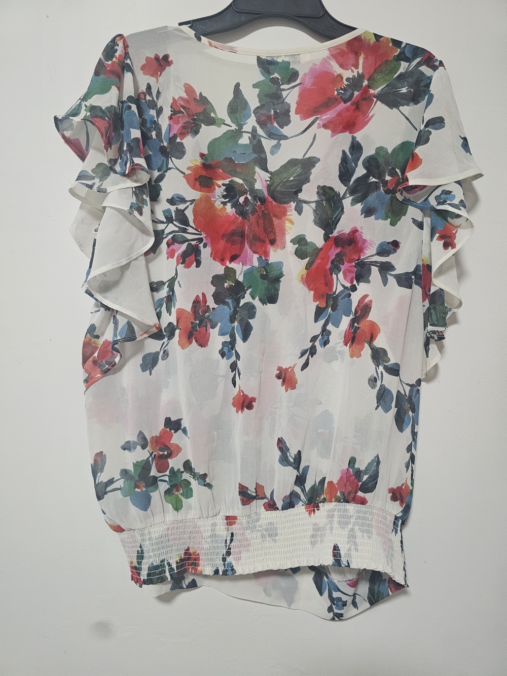 Black Rainn Floral Ruffle Sleeve Blouse – Size Large - Picture 2 of 3